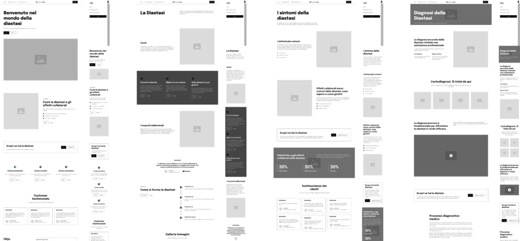 A preview of the wireframes, in desktop and mobile version